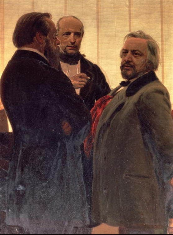 Repin: Vladimir Odoevsky (1803-69), Mily Balakirev (1837-1910) and Mikhail Ivanovich Glinka (1804-57), 1890s