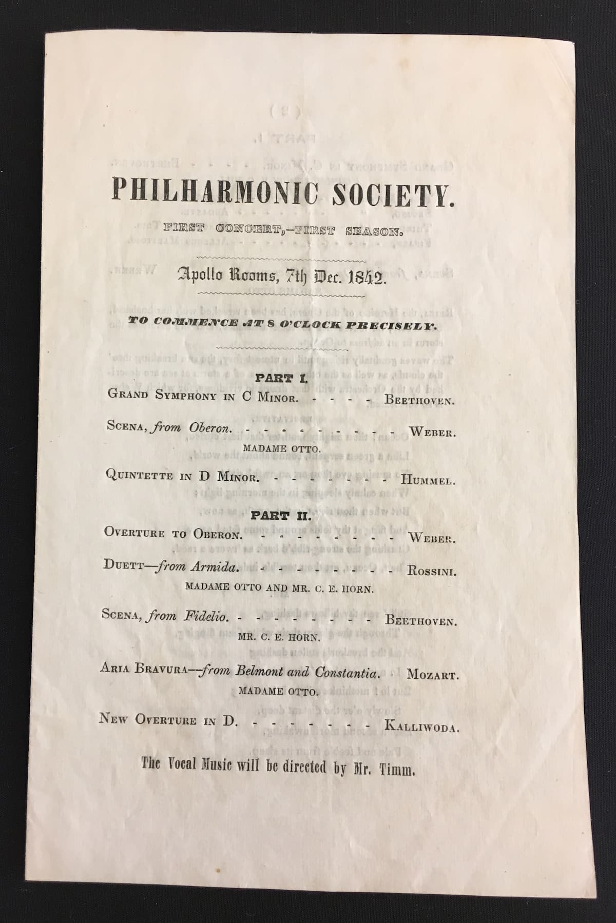 Philharmonic Society of New York first concert program