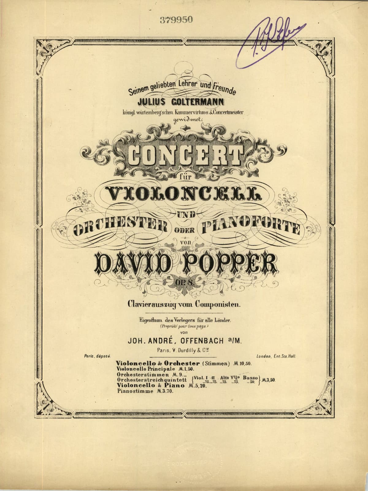 David Popper: Cello Concerto No. 1 in D minor, Op. 8
