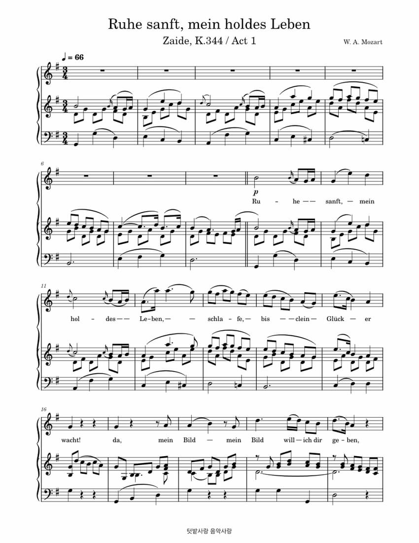 Mozart's opera Zaide music score