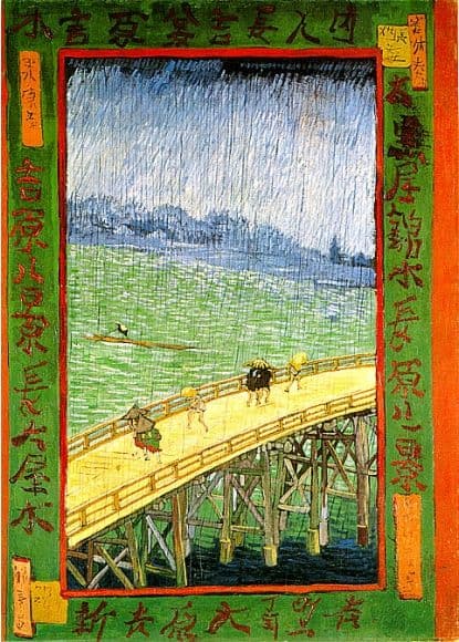 Hiroshige: One Hundred Famous Views of Edo: Sudden Shower over Shin-Ōhashi bridge and Atake, 1857, first printing (New York: Metropolitan Museum of Art)