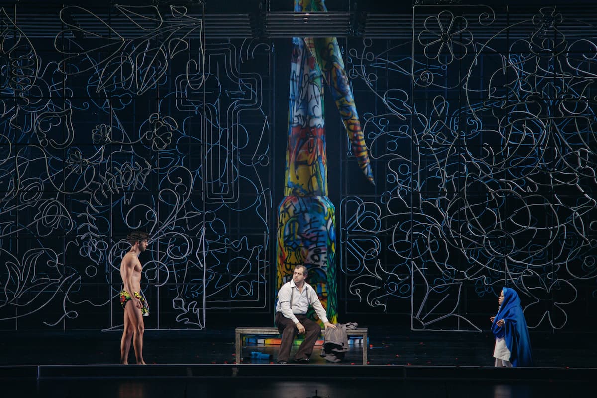 Pagliacci: Christ and Mary meet in front of Canio (Arsen Soghomonyan) , 2024 (GNO) (Photo by Valeria Isaeva)