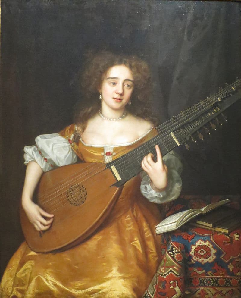 John Michael Wright: Woman with theorbo, ca 1670
