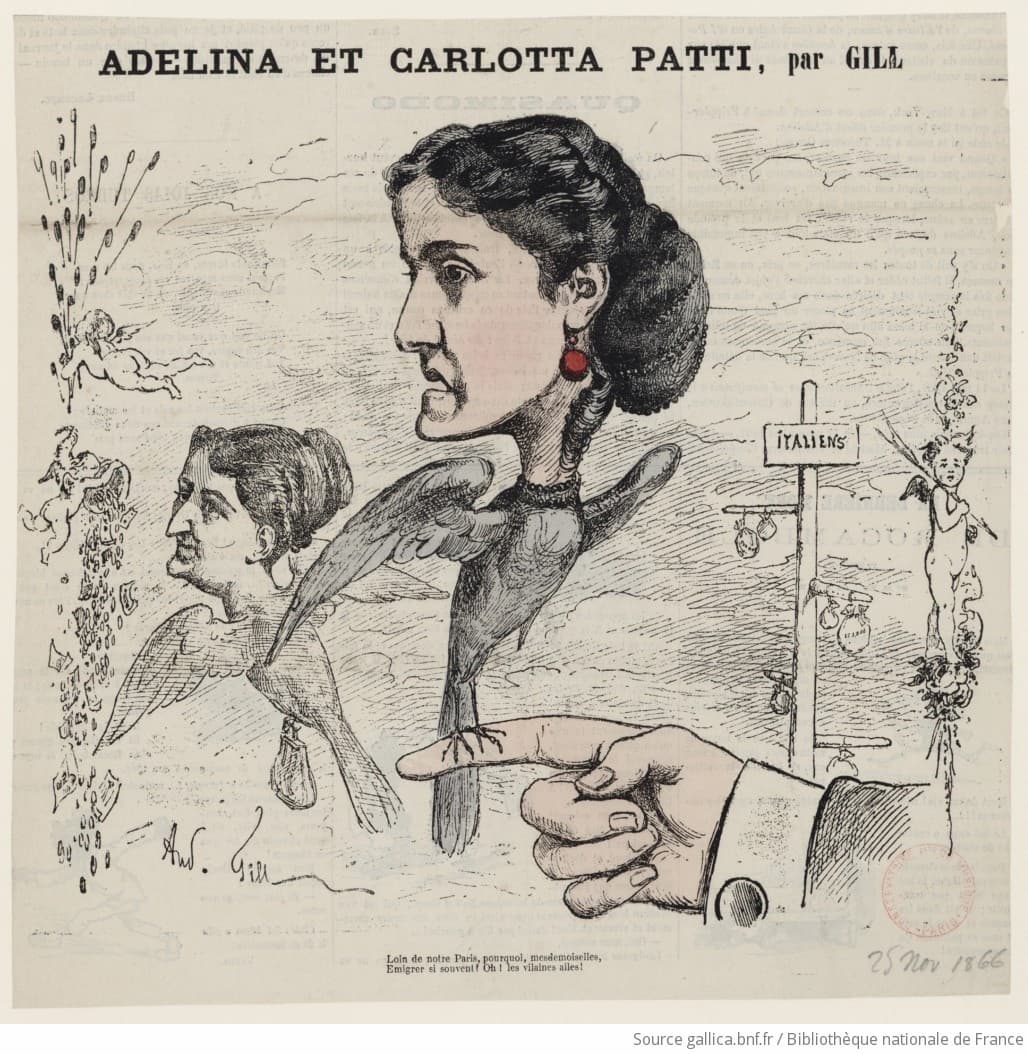 André Gill: Adelina et Carlotta Patti, 1866