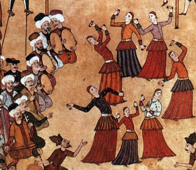 Köçek troupe at a fair, showing Sultan Ahmed's 1720 celebration of his son's circumcision, 1720 (Istanbul: Topkapı Palace)