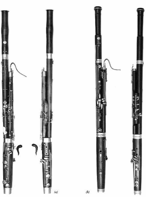 The Heckel bassoon on the left and the Buffet-Crampon bassoon on the right