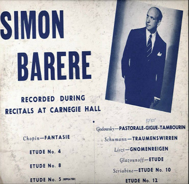 Simon Barere Carnegie Hall concert program