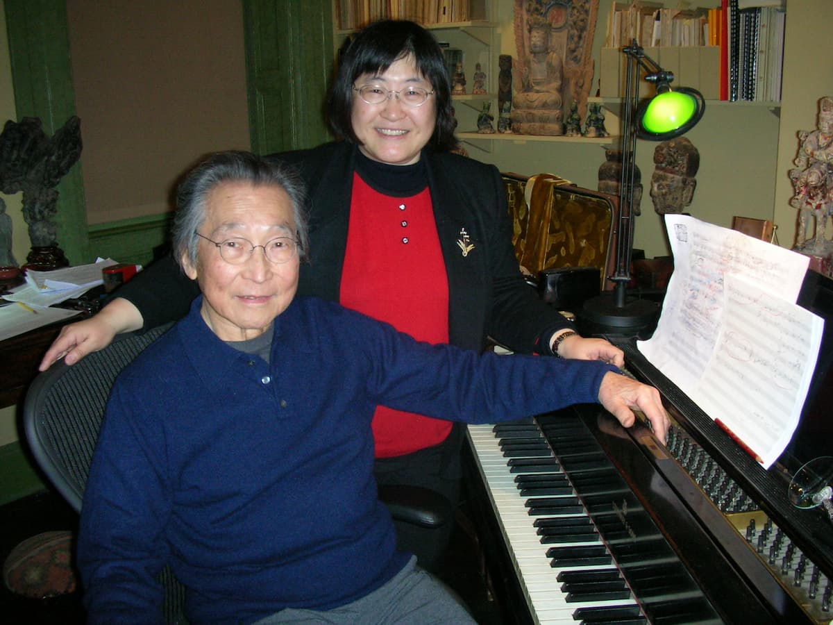Chou Wen-chung at the piano with Chen Yi