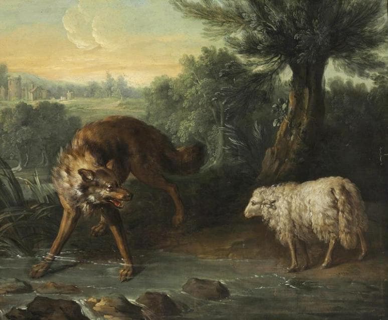 Jean-Baptiste Oudry: The Wolf and the Lamb Meet at the Waterhole, ca. 1755