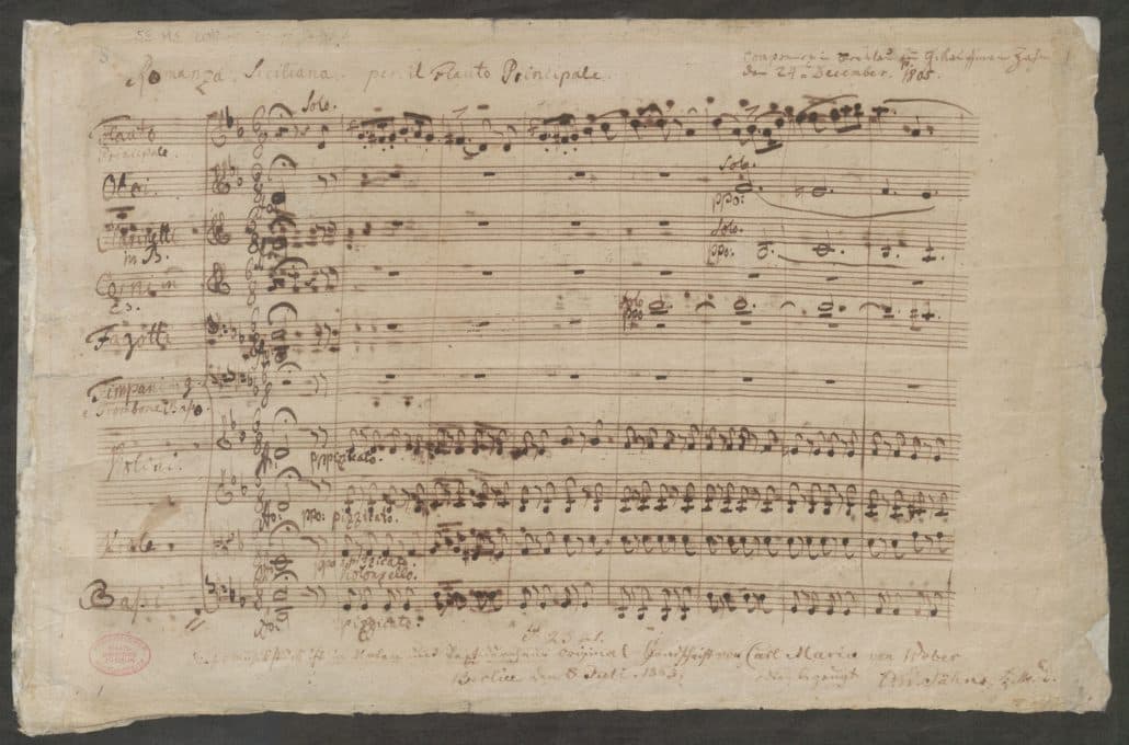 Carl Maria von Weber's Romanza Siciliana for Flute and Orchestra music score