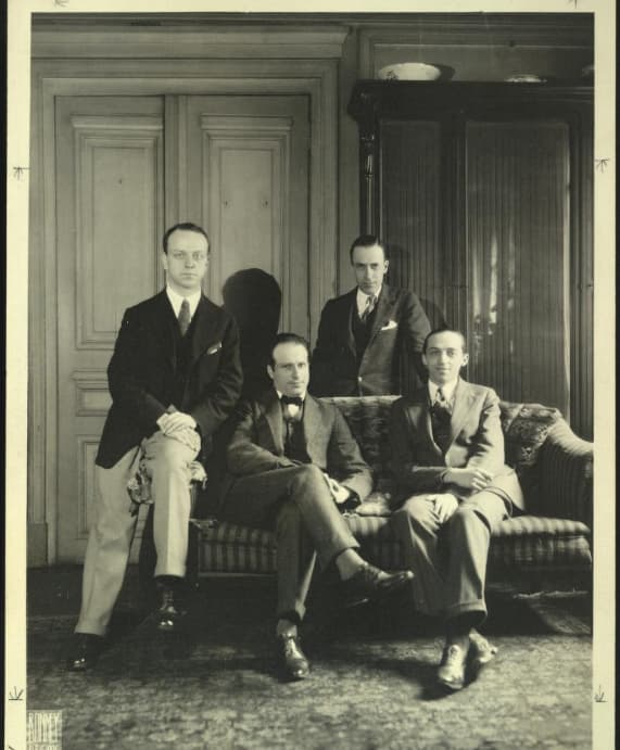 Composers Virgil Thomson, Walter Piston, Herbert Elwell, and Aaron Copland at Nadia Boulanger’s Paris home, 1925 (Library of Congress)