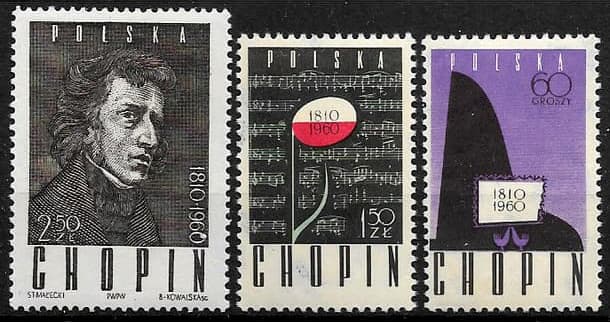 Stamps celebrating 150th anniversary of Chopin’s birth in 1960