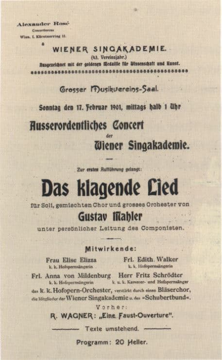 Mahler's premiere of Das klagende Lied