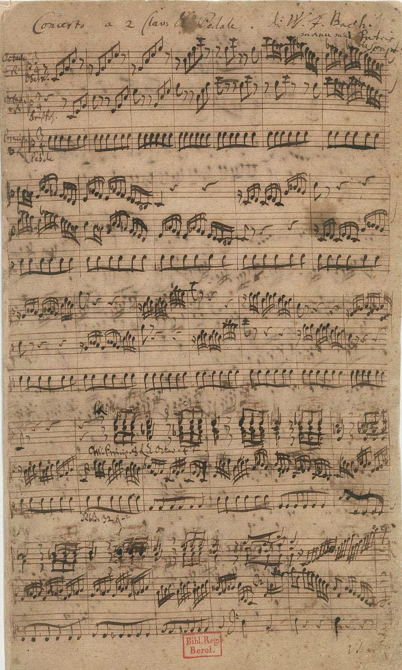 Autograph score of the first movement of BWV 596, Johann Sebastian Bach's transcription of Vivaldi's double violin concerto Op.3. No.11