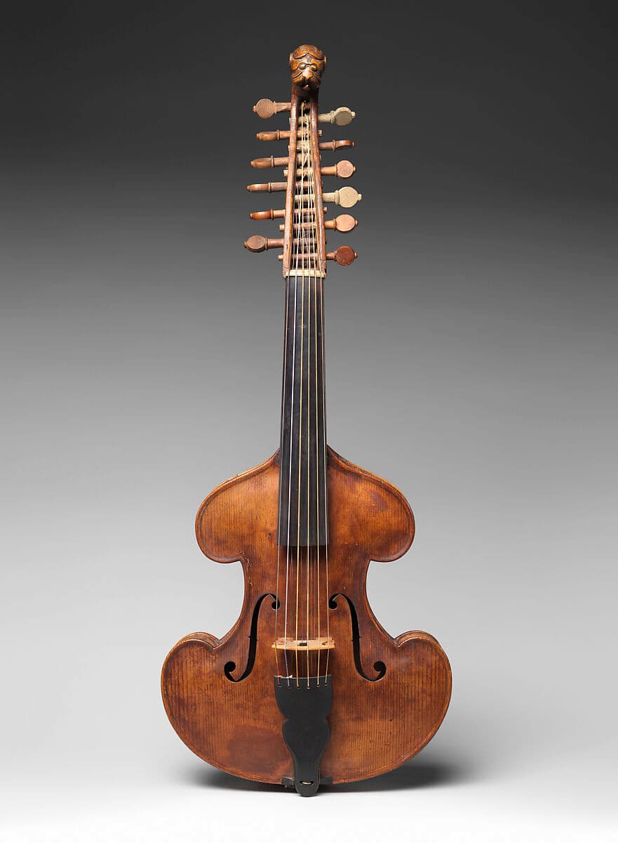 German viola d’amore with lion head, ca 1900 (New York: Met Museum)