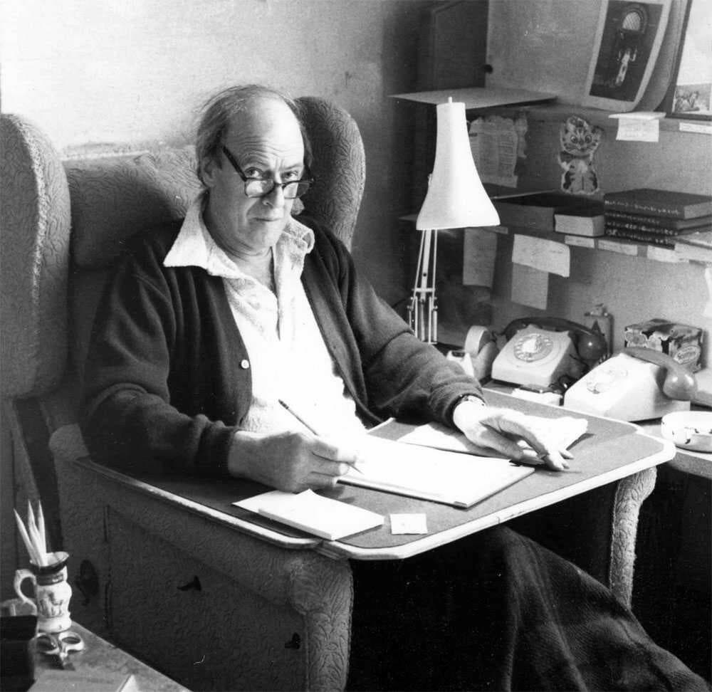 Roald Dahl in his writing hut