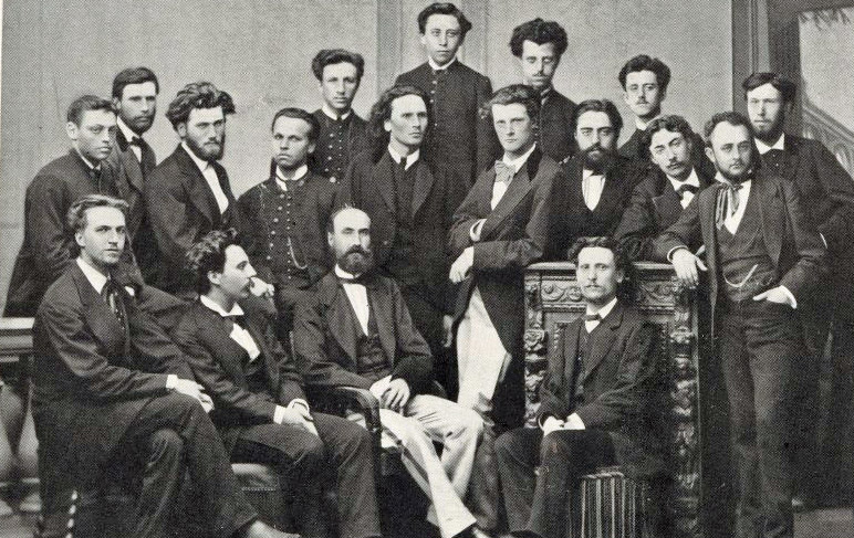 Gabriel Fauré (front row, second from left) in a group of staff and students of the École Niedermeyer, 1871