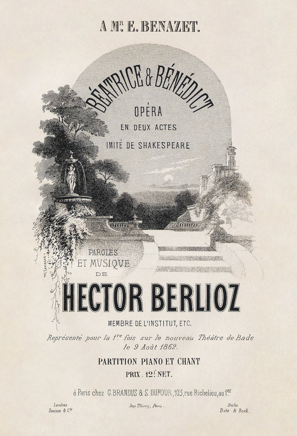 Hector Berlioz's Béatrice et Bénédict score title page