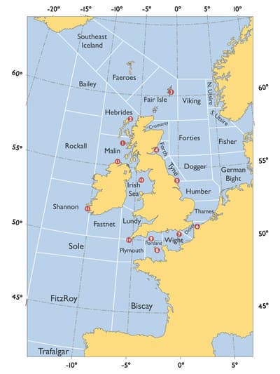 The areas mentioned in the Shipping Forecast