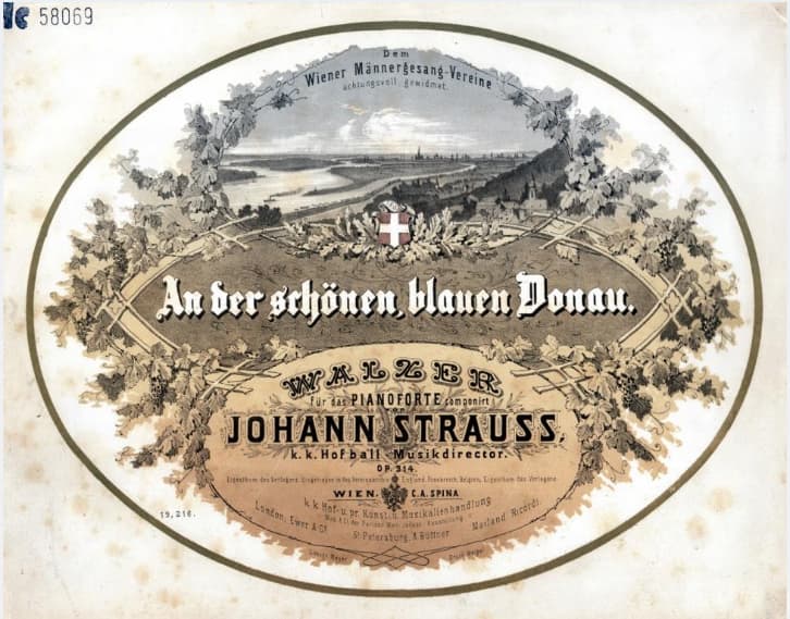 The cover of the first edition for piano, The Blue Danube