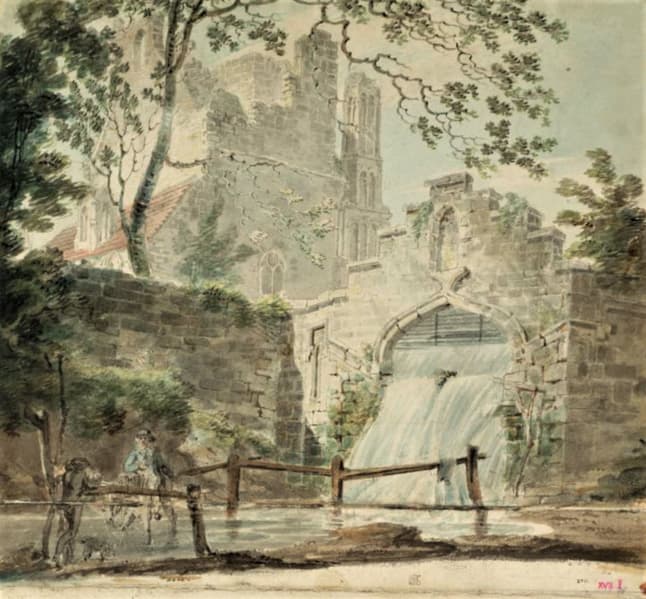 J. M. W. Turner: St Mary's Abbey with the Cascade, a Study of Posts and a Signpost: West Malling, circa 1791 (Tate Britain)