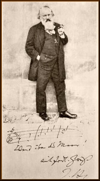 Photograph of Johannes Brahms with greeting to Dvořák