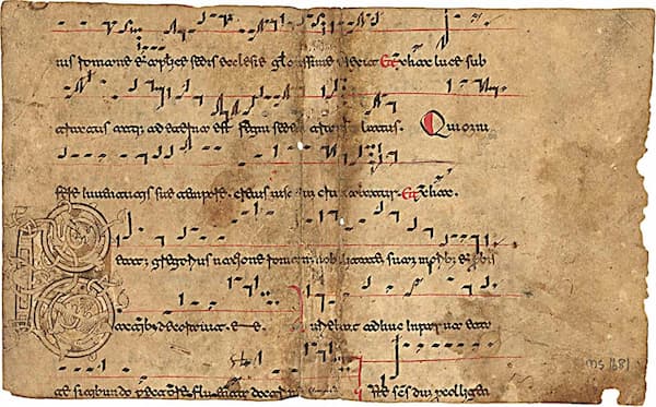 Music notation with a single-line staff, 12th century (Italy)