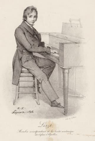 Composer Franz Liszt at the piano