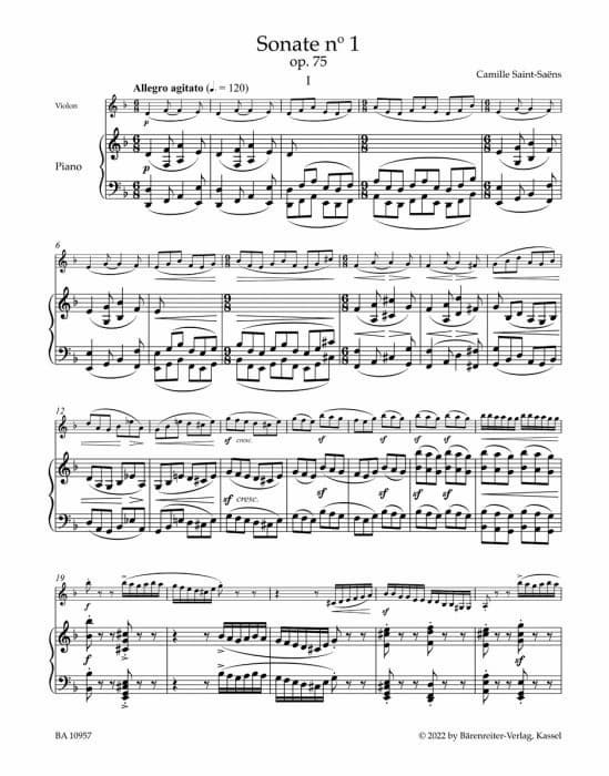 Saint-Saëns: Violin Sonata No. 1 music score