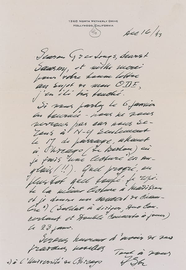 Stravinsky's letter to Samuel Dushkin