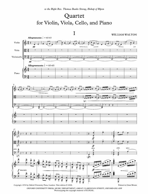 William Walton's Piano Quartet music score