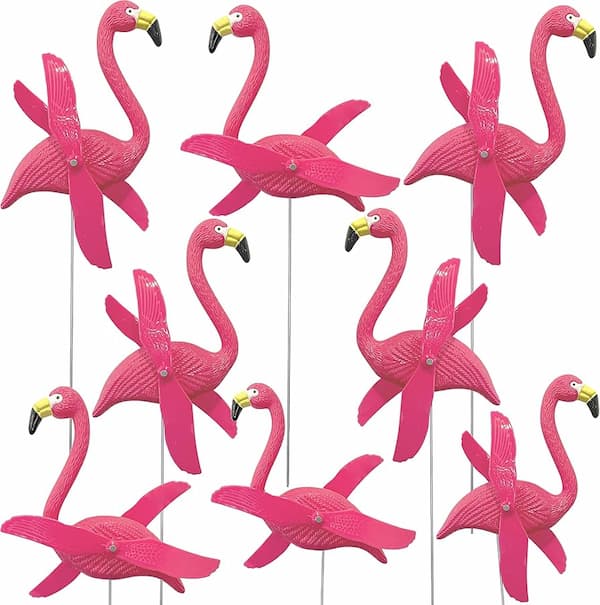 Flying pink flamingos