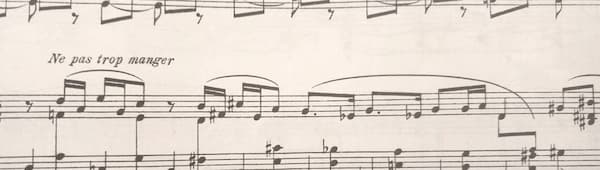 A Satie piano piece, where the pianist is asked “not to eat too much” (!)