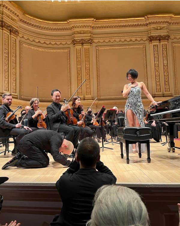 Yuja and Yannick taking a bow after the Rachmaninoff performance