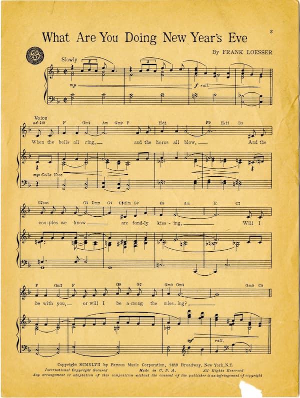 Frank Loesser's “What Are You Doing New Year's Eve?” music score