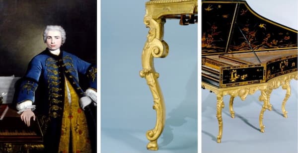 Portrait of Farinelli showing the gilded bronze legs of the harpsichord