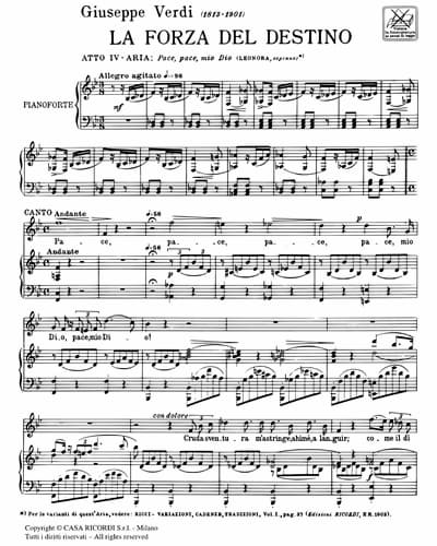 Verdi's La Forza del Destino - Pace, pace mio Dio music score excerpt