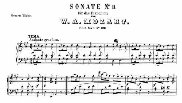 Mozart's Piano Sonata No. 11 in A Major, K. 331 music score excerpt