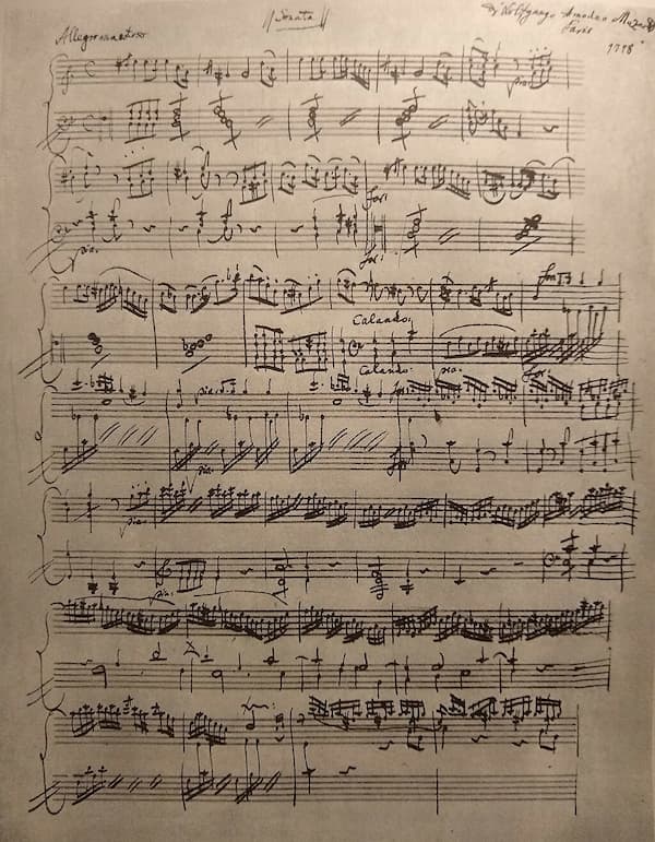 Mozart's Piano Sonata No. 8 in A minor, K. 310, first page of autograph score