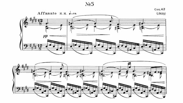 Alexander Scriabin's Etude Op. 42 No. 5 music score excerpt