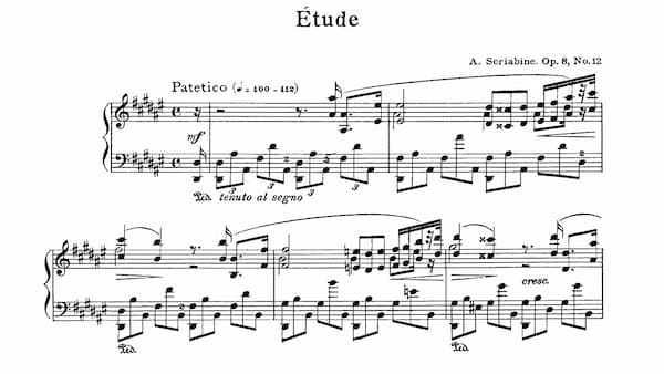 Alexander Scriabin's Etude Op. 8 No. 12 music score excerpt