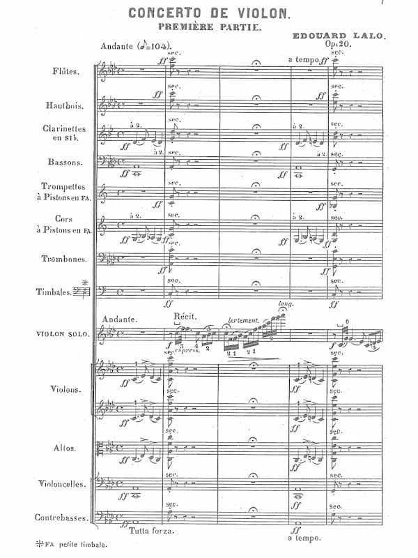 Édouard Lalo's Violin Concerto Op. 20 music score