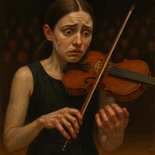 A violinist struggling with stage fright