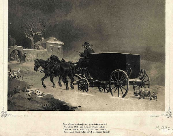 Engraving (1860) representing Mozart’s burial