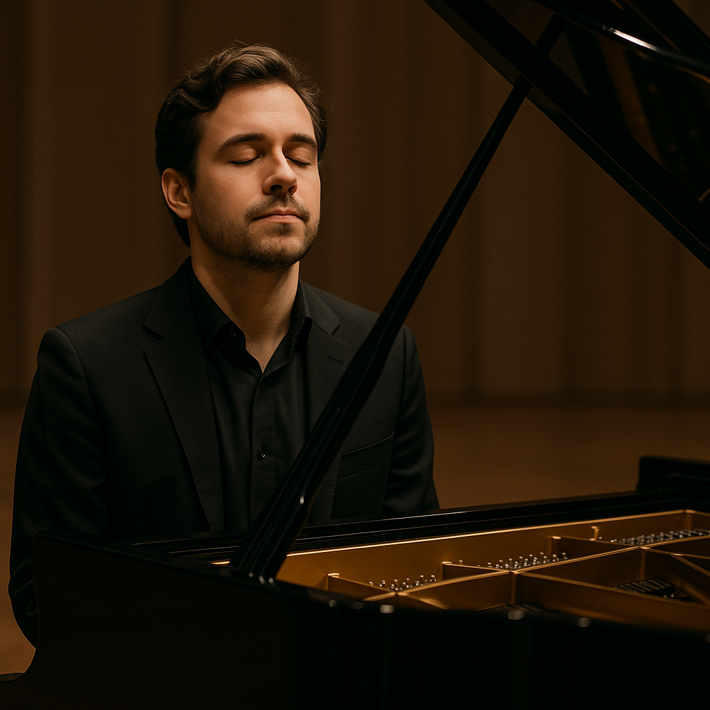 A pianist taking a deep breath before a performance