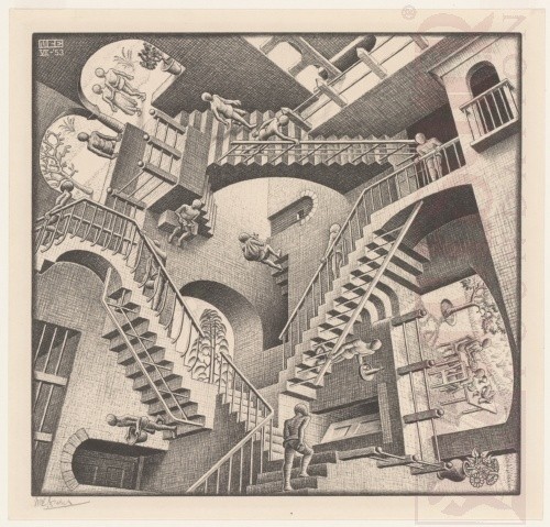 M.C. Escher: <em>Relativity</em>, July 1953