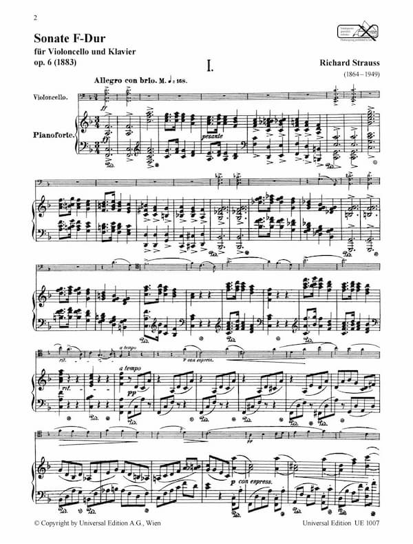 Richard Strauss: Cello Sonata - Allegro music score