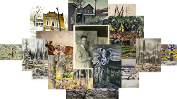 Charles Burchfield surrounded by his art (image by Burchfield Penney Art Center)
