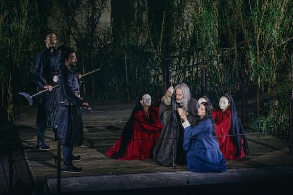 Timur (Tassos Apostolou) and Liù (Cellia Costea) captured for questioning, 2025 (Photo by V. Isaeva) (Greek National Opera)