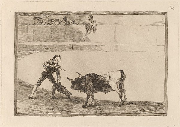 Goya: La Tauromaquia: Νο. 30: Pedro Romero matando a toro parado ("Pedro Romero slaying a standing bull"), 1816 (Washington, DC: National Gallery of Art)